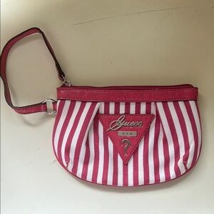 Guess Vintage Y2K Pink and White Striped Women's Wristlet